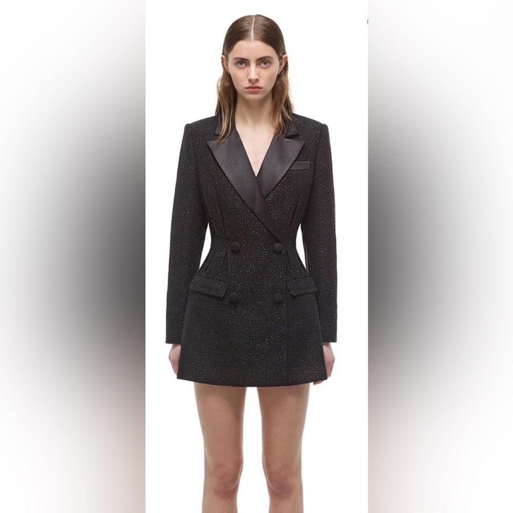 Black Metallic Boucle Tailored Mini Dress